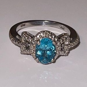 Sterling Silver Blue Topaz & Diamond CZ 925 Ring